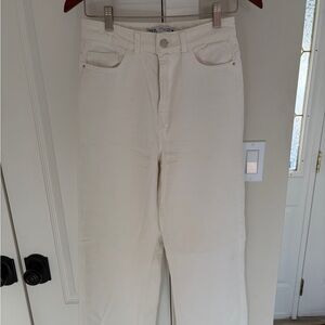 Zara Women's high rise wide Leg white Jeans
